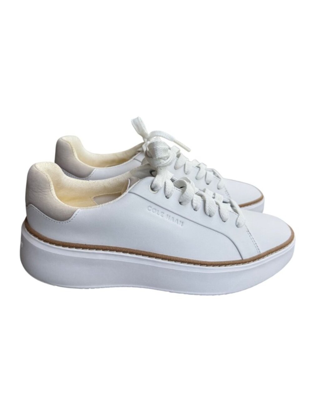 Cole Haan Womens White Platform Sneakers Size 5.5B Leather Casual Lace-Up Shoes